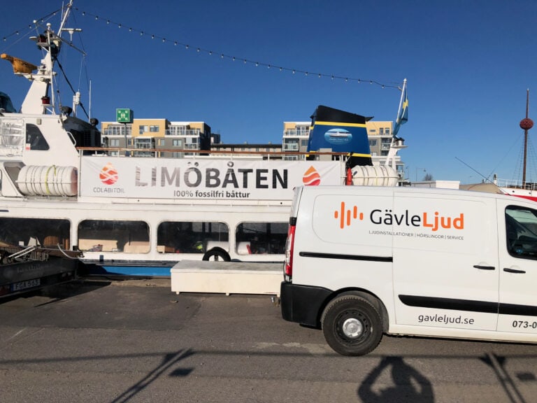 Limöbåten för nytt ljudsystem från Gävle Ljud. Installationen skedde våren 2020 och stod färdig till premiärturen i april.